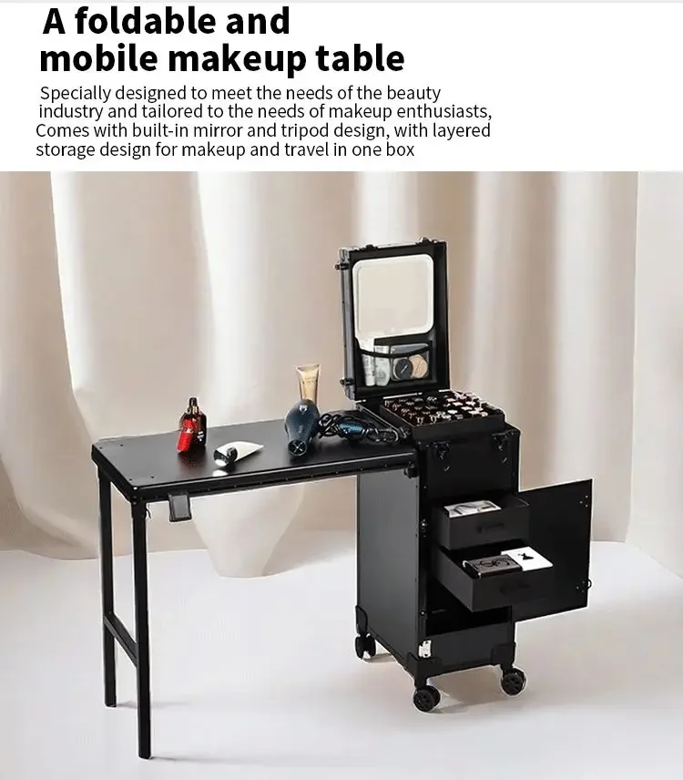 Factory Portable Rolling Manicure Table Foldable Traveling Nail Desk w/Storage Makeup Train Case Cosmetic Trolley Case Nail desk