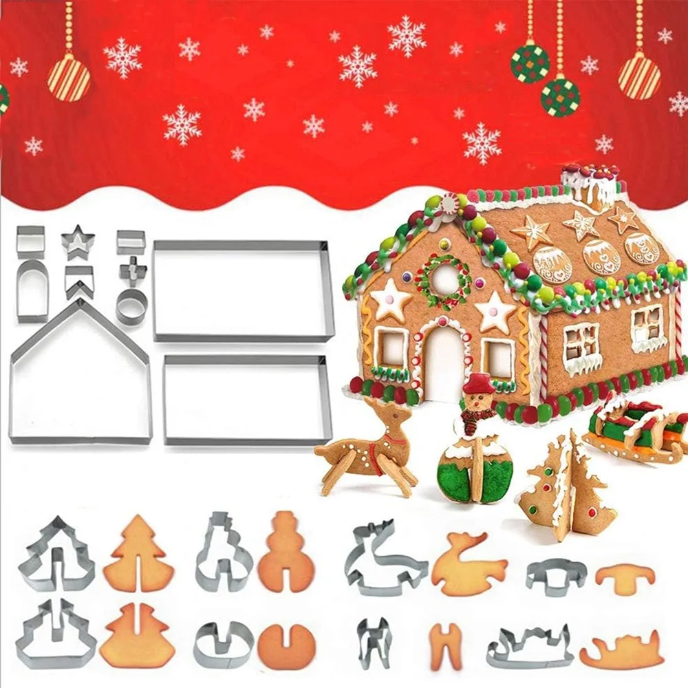 Lebkuchenhaus Ausstecher Set Edelstahl 3D Weihnachtshaus Fondant Keks Schokolade DIY Formen Backzubehör