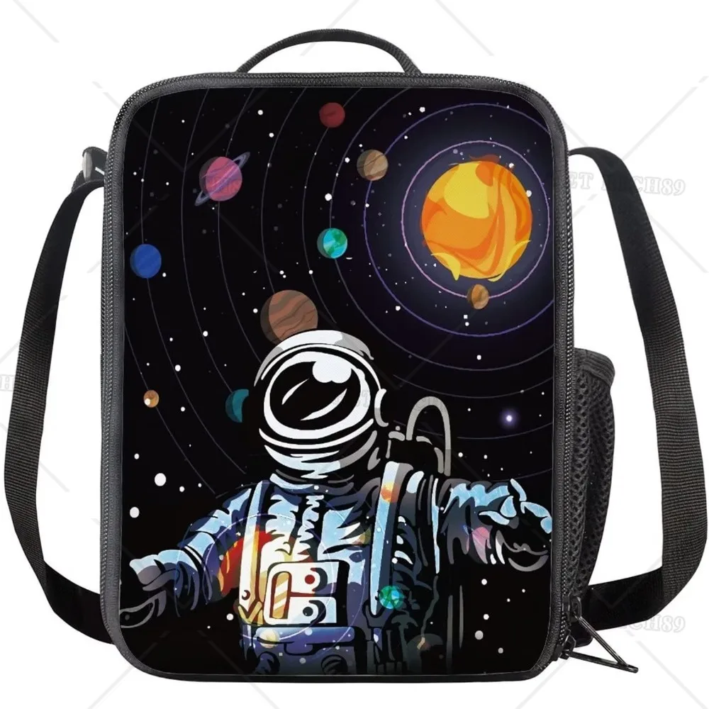 Galaxy Astronaut Print Modern Insulated Lunch Bag Reusable and Portable Lunch Box Food Container for Unisex Kids School Picnic