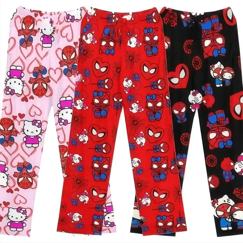 Hello Kitty Spider-man Pure Cotton Loose Pajamas Trousers For Girls And Boys Cartoon Pajamas Casual