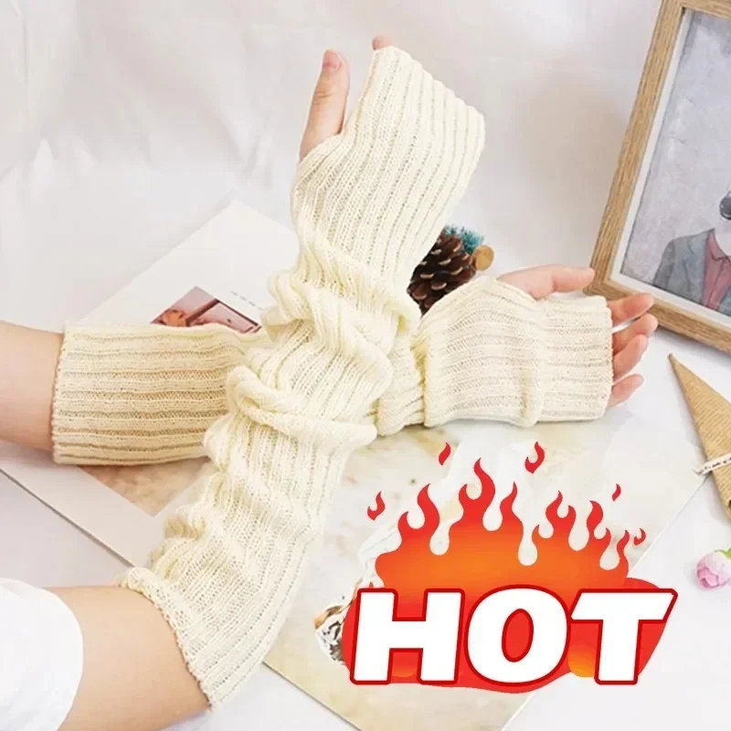 1/2pairs Fingerless Gloves Arm Warmers Gothic Women Men Knitted Kawaii White Black Hand Work Gloves Anime Cosplay Wrist Sleeves