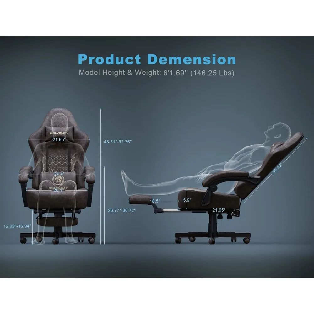 كرسي ألعاب جلدي مسامي مع وسادة زنبركية للجيب، كرسي مكتب مريح عالي الظهر مع مسند للرأس، مثالي للكمبيوتر #3