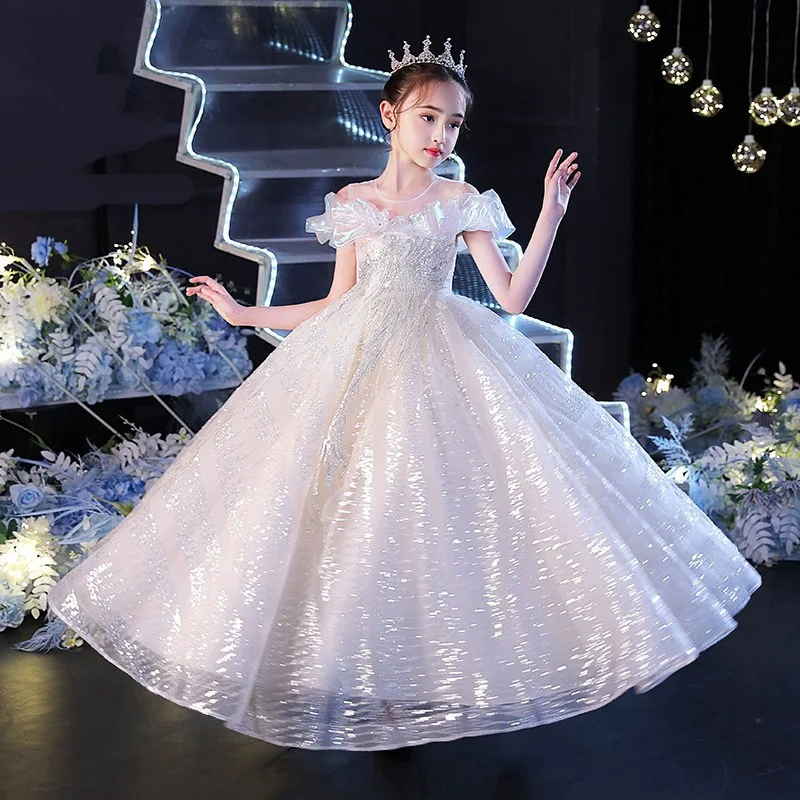 Girls' Princess Dress High-End Evening Gown Puffy Dress Model Show Children's Host Piano Performance Costume Spring