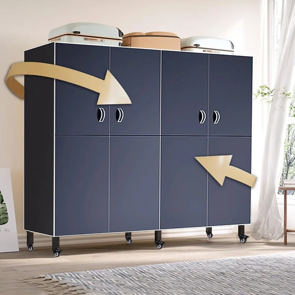 Portable Heavy-Duty Metal Clothes Rack with Magnetic Door, Foldable Covered Wardrobe System for Hanging Clothes and Storage