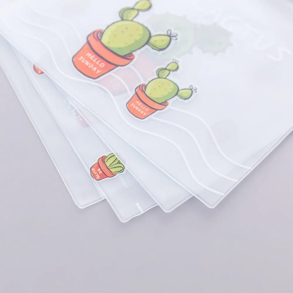 2Pcs Cactus Pattern Clear PVC File Bags Reusable Waterproof Zipper Pouch for Documents Term Papers Receipts Mobile Phone