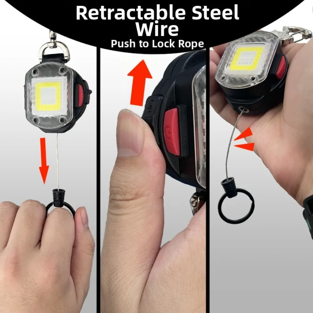 سلسلة مفاتيح قابلة للسحب مصباح ليد جيب 300 لومينز ضوء العمل التخييم مع حلقة رئيسية LED سلسلة المفاتيح الخفيفة العمل #5