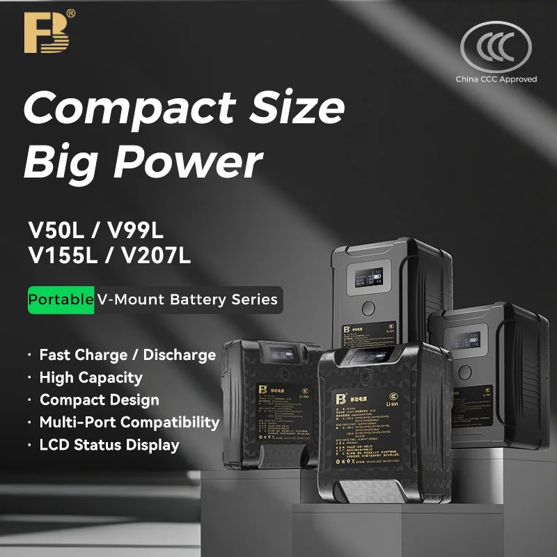 FB VL-207W V Mount Battery 14000mAh with PD Fast Charging Dual D-TAP Output LCD Display for Camera Monitor Video Light