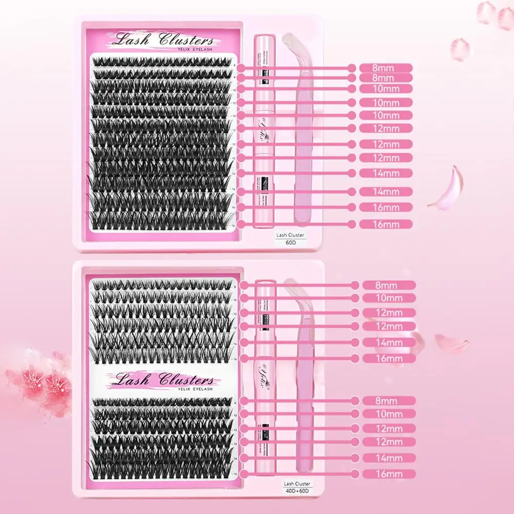 DIY Valse Wimpers Clusters Extensions Kit 30D40D Mix Lash Clusters Met Lijm Pincet Make-Up Tool