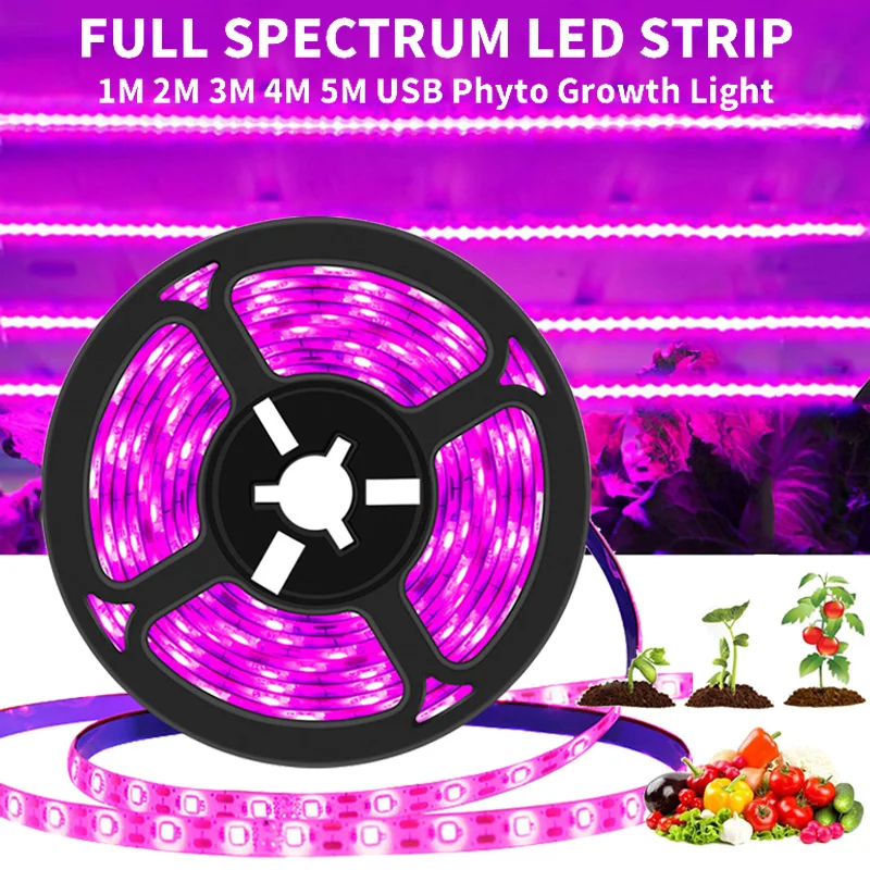 

5V USB LED Plant Grow Light Full Spectrum 1-5m Plant Light Strip Phyto Lamp For Greenhouse Flower Seedling Grow Tent Hydroponic