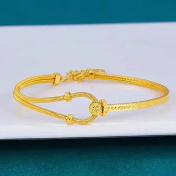 9999 24K real gold spring horseshoe buckle bracelet c-shaped interlocking bracelet adjustable AB chain bracelet