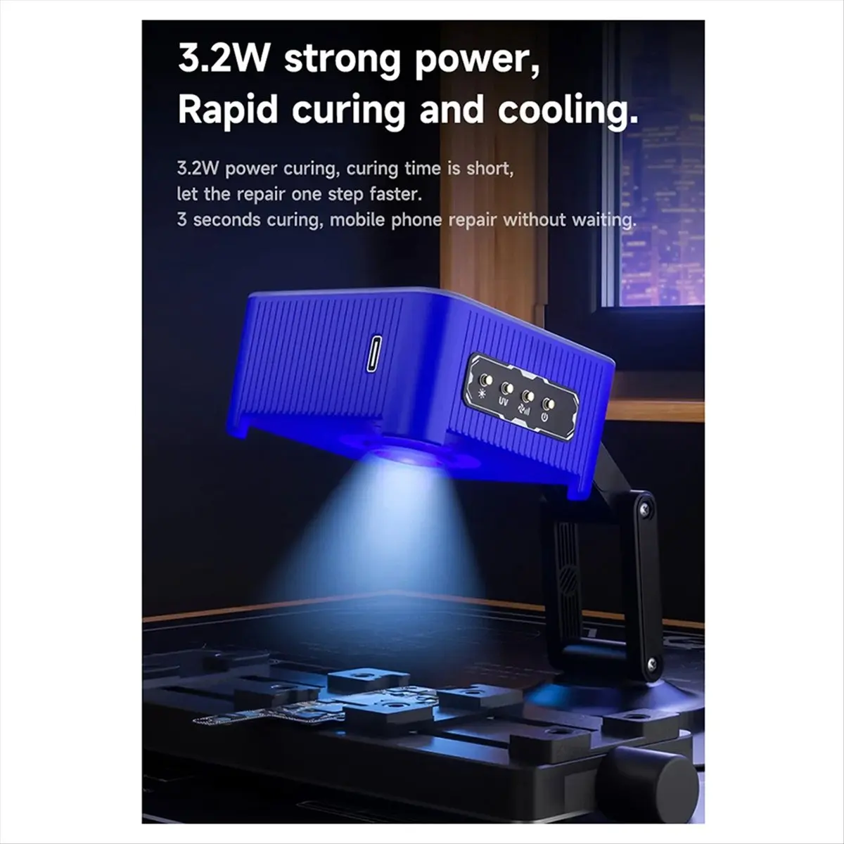 A73P  FUL-4 UV Curing Lighting Fan 4-in-1 Smoke Extractor Cooling Lamp Adjustable Speed for Phone PCB Repair