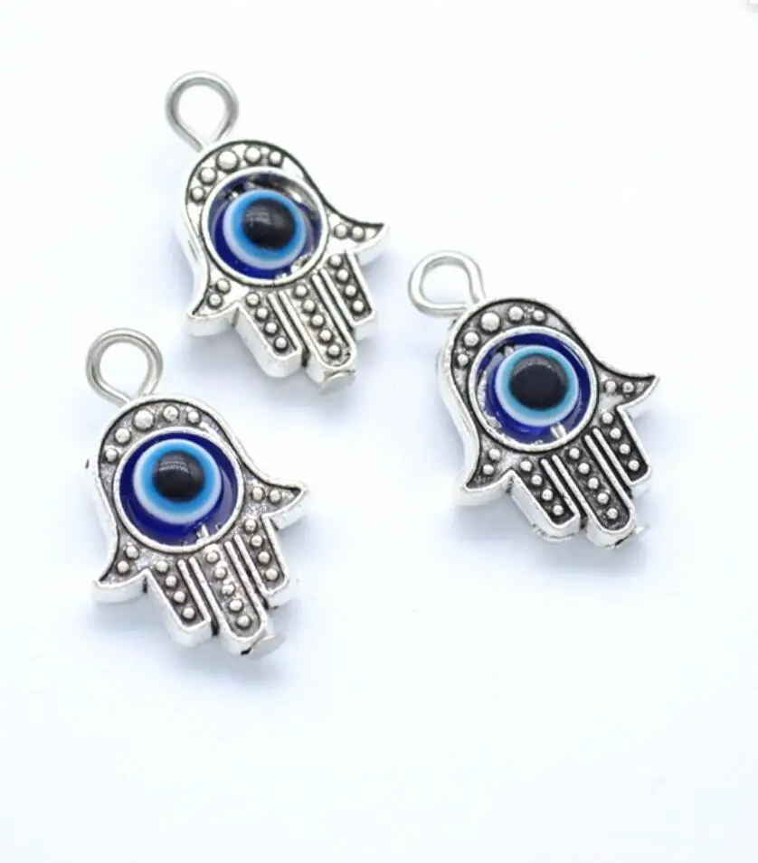 30pcs Charms Hamsa Hand Scrollable Devil Eye 20x17mm Antique Silver Color Pendants Making DIY Handmade Tibetan Jewelry F0175