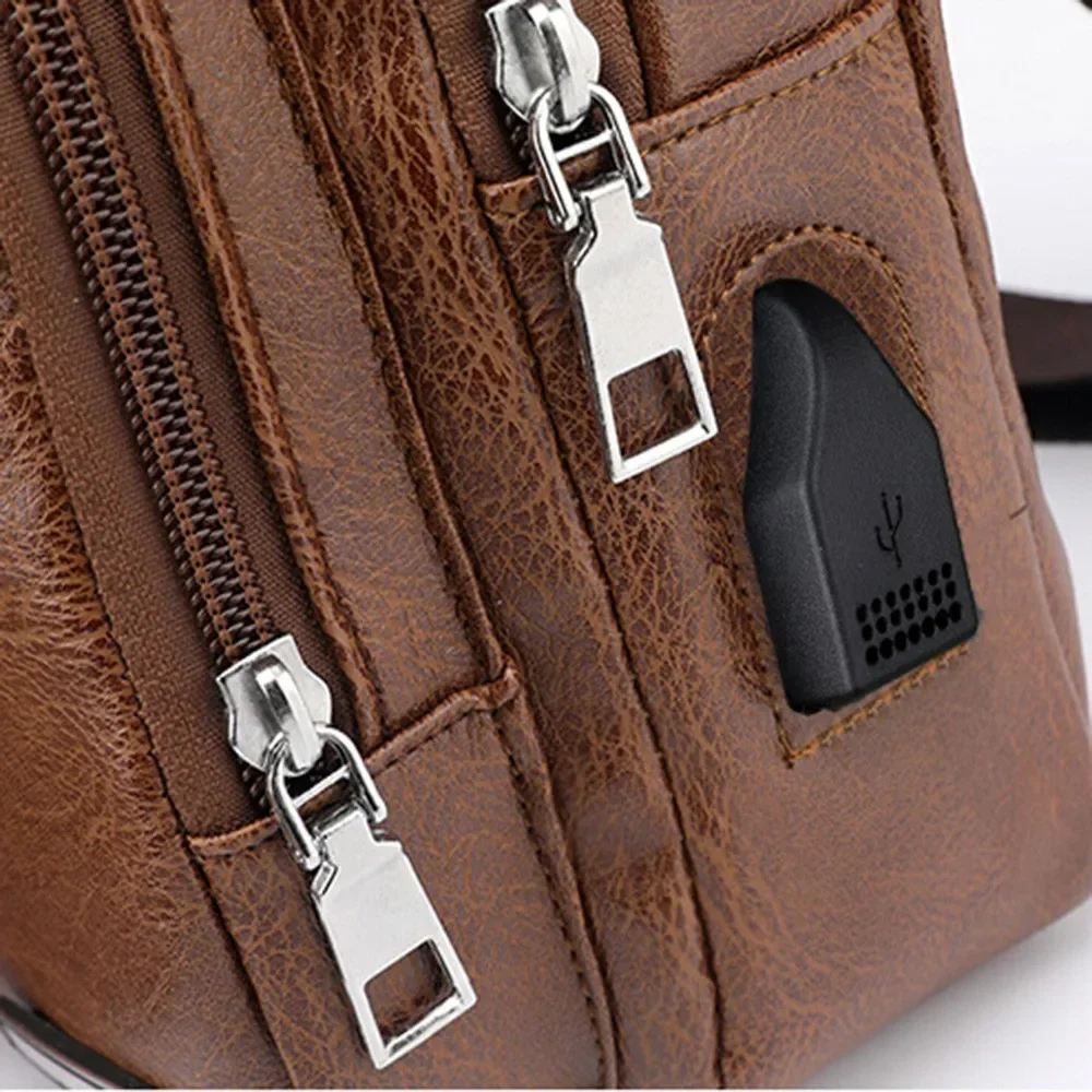 2024 yeni erkek USB şarj göğüs çanta için özel PU PVC ShoulderBag diyagonal paket Messenger seyahat çantası çapraz vücut çanta