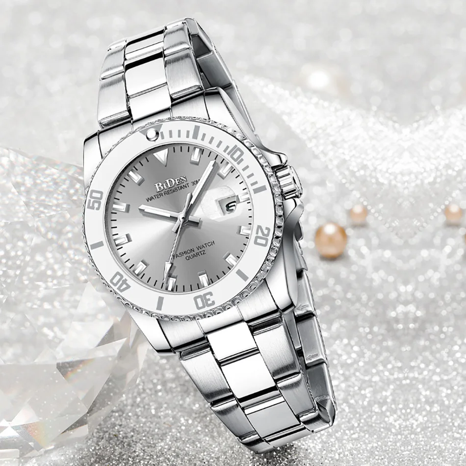 Reloj de moda de acero inoxidable para mujer, reloj de cuarzo con calendario de cristal, doble horario, regalos para mujer, accesorios de vestir