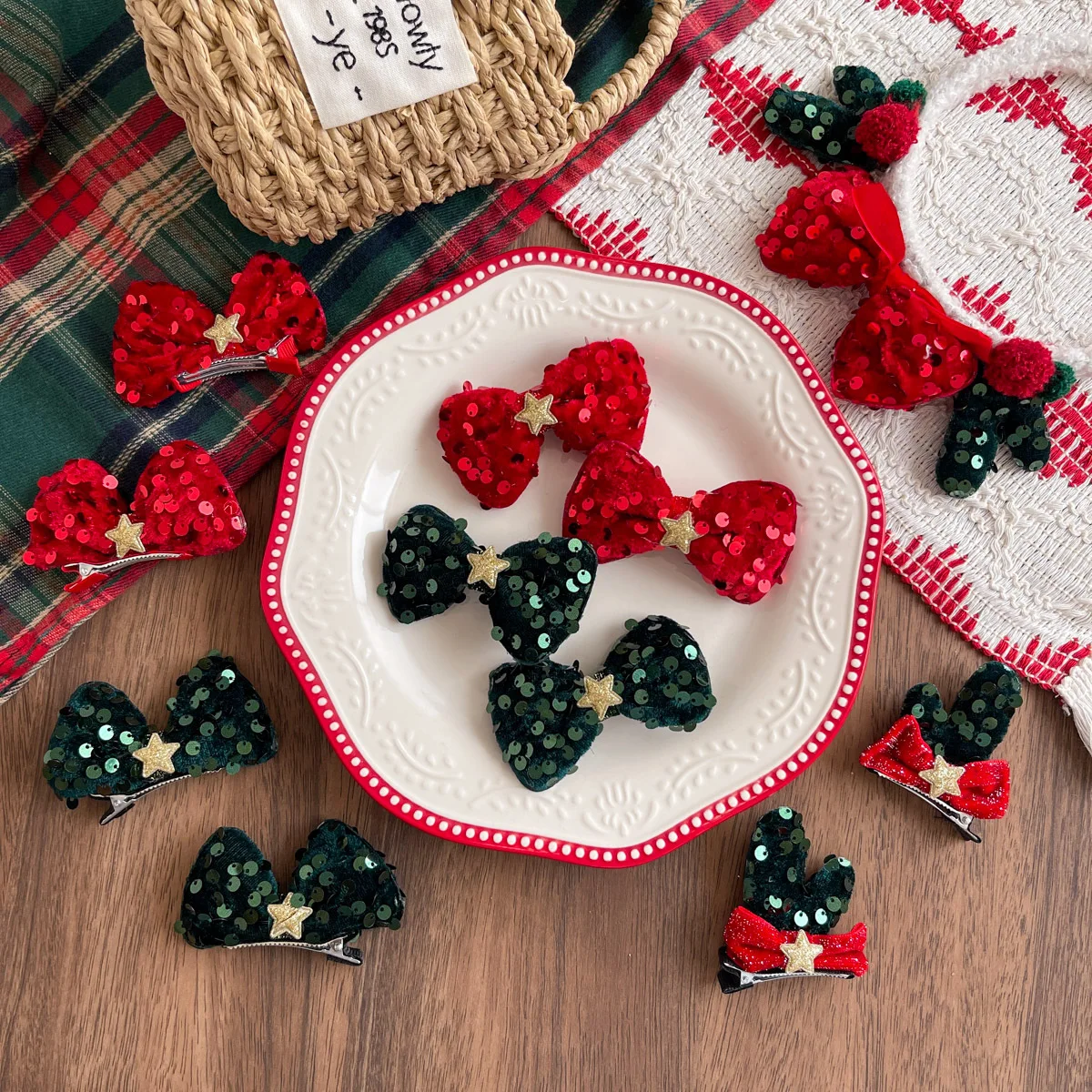 Hair Clips Christmas Shimmer Star Sequin Bow Kids Sweet Versatile Girls Antler Headband Hair Accessories Lightweight Red Daily