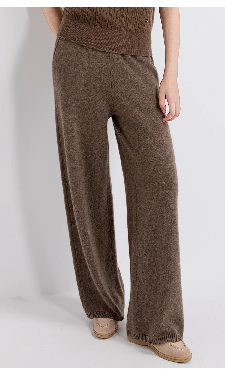TX862183 Damen-Strickhose mit weitem Bein, Woll-Kaschmir-Mischung, elastischem Bund, gerippten Bündchen, entspannter Schnitt, LP Old Money Early Autumn – Detail 6