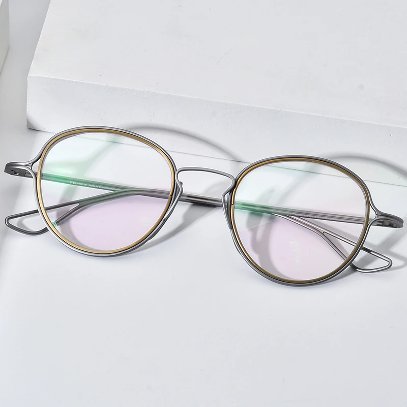 FONEX Titanium Eyeglasses Frame Men Vintage Round Glasses Women Eyewear with Titanium Ineer Ring F85688