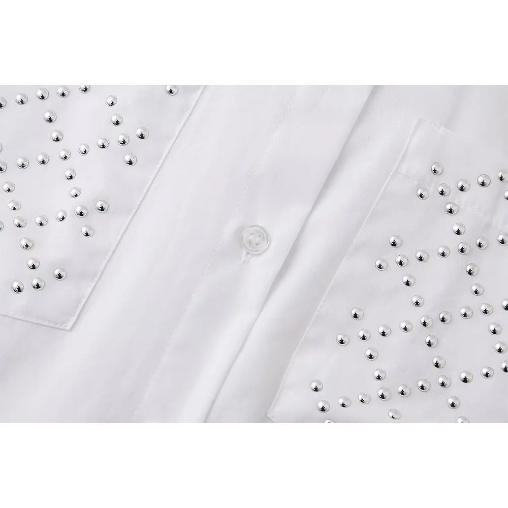 Willshela Women Fashion White Loose Shirt Lapel Collar Long Sleeves Front Pocket Female Chic Lady Casual Tops Blouse