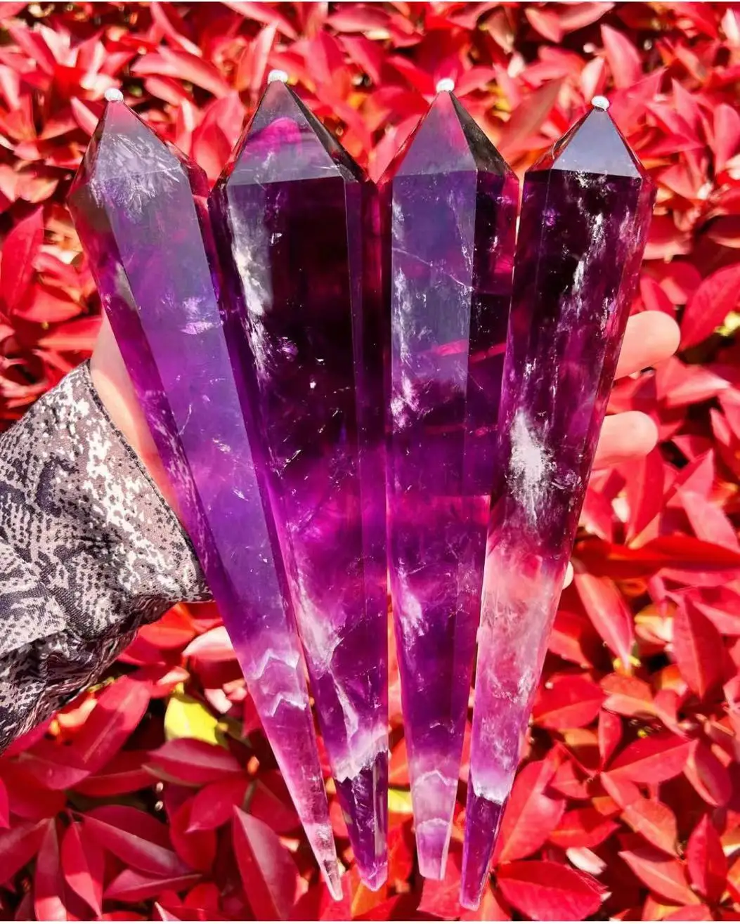 

4A Natural Crystal Amethyst Quartz Transparency Wands Purple Healing Stone Hexagonal Prisms Obelisk Points Home Decor