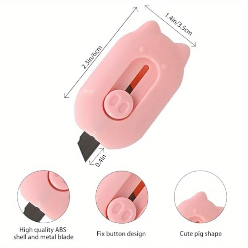 4pcs mini box knives with retractable letter openers, cute pig shaped small cutting tools, portable packaging