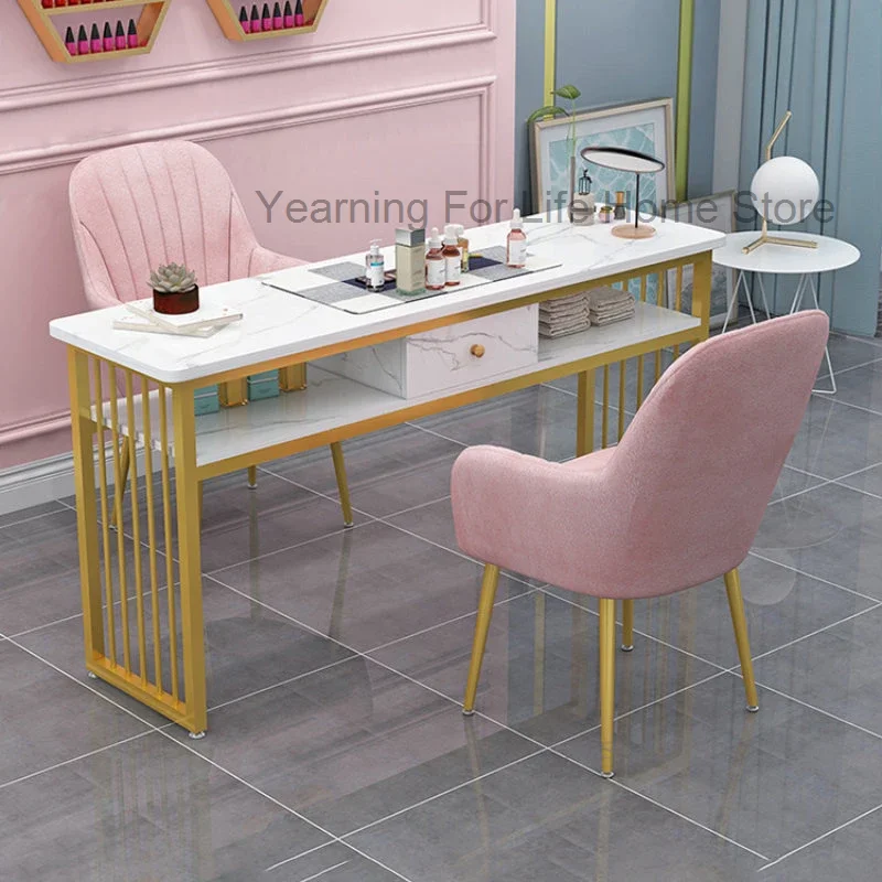 Muebles de salón Ins minimalistas de estilo nórdico, mesas para manicura profesional individual de lujo, mesa para manicura de moda para salón de belleza B