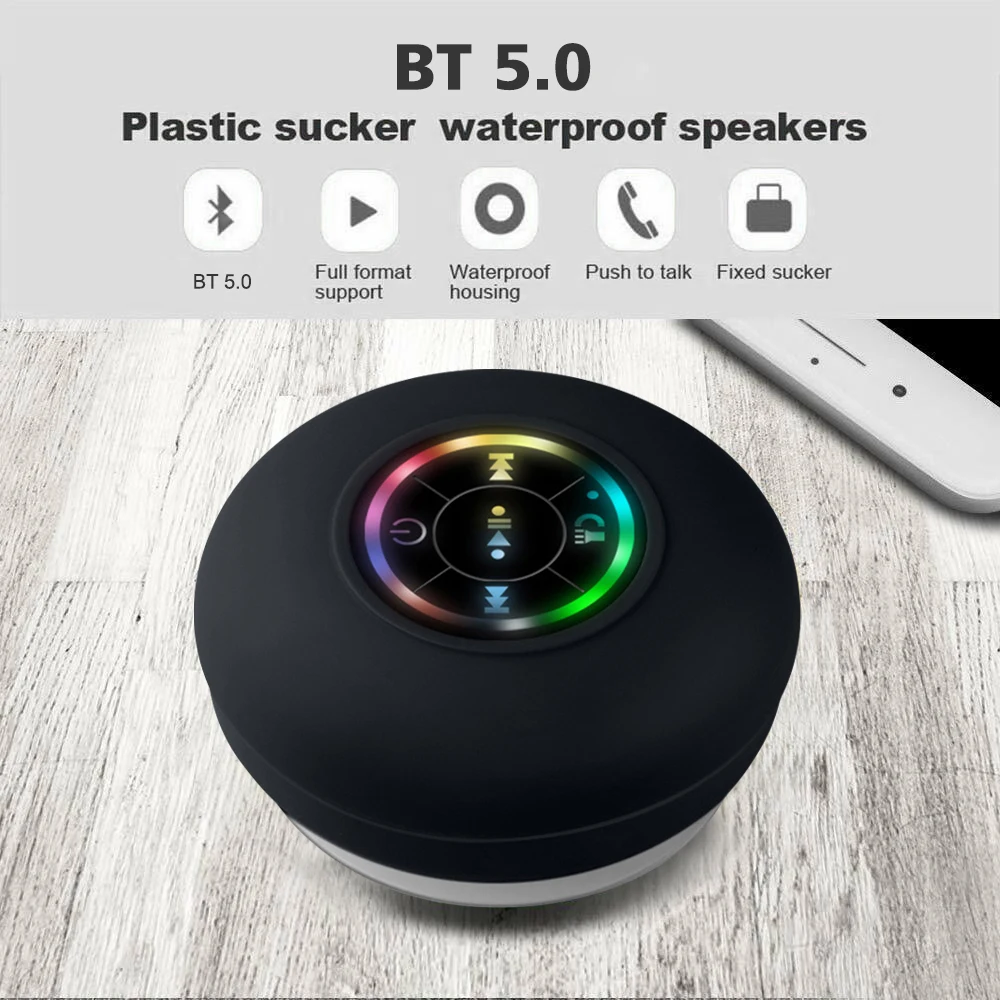 

Portable Bluetooth Shower Speaker with Suction Cup and LED Lights Waterproof 3D Surround Stereo subwoofer