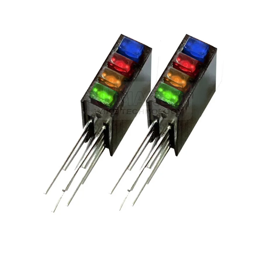 10Pcs Right Angle Pins for 4leds 2x3x4mm 2 diodes Pan Head LED Diode Beads With Black Plastic Holder, Left Pins Positive+