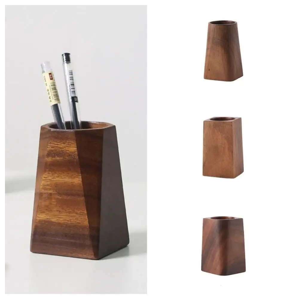 

Vintage Walnut Wood Pen Holder Large-capacity Makeup Brush Holder Storage Pencil Box Minimalist Multifunctional