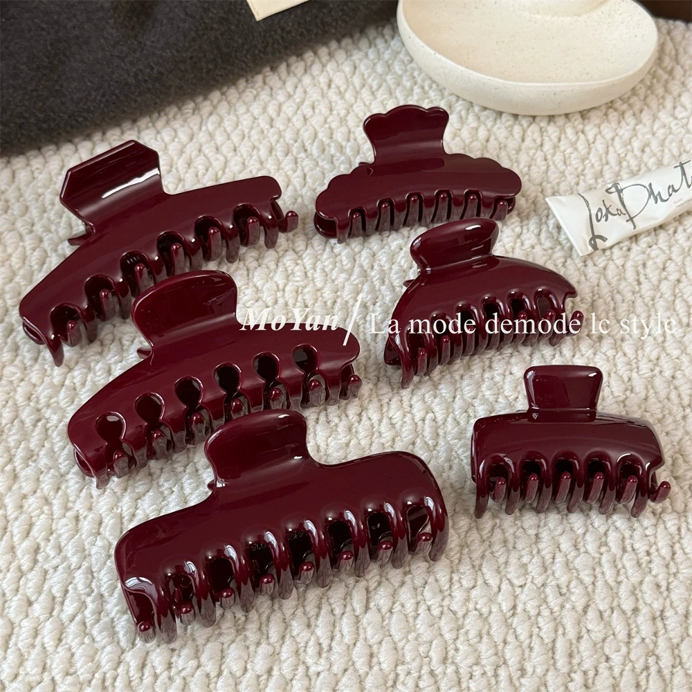 French Dark Red Claw Clips Women Star Heart Premium Burgundy PC Shark Clip Updo Hair Claw Clip Hair Accessories Girls Gift