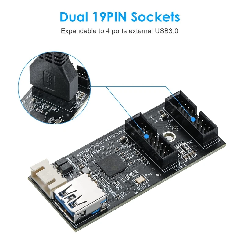 USB 3.2 Gen1 To Dual 19PIN Male Adapter Card,5Gbps USB3.0 To 2-Port 19PIN Expansion Card For Windows7/8/10/11/Linux