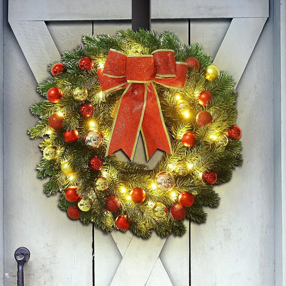 

Reusable Christmas Wreath Durable Christmas Wreath Led Glowing Christmas Wreath 30/40cm Pine Needle Bowknot Ball for Indoor