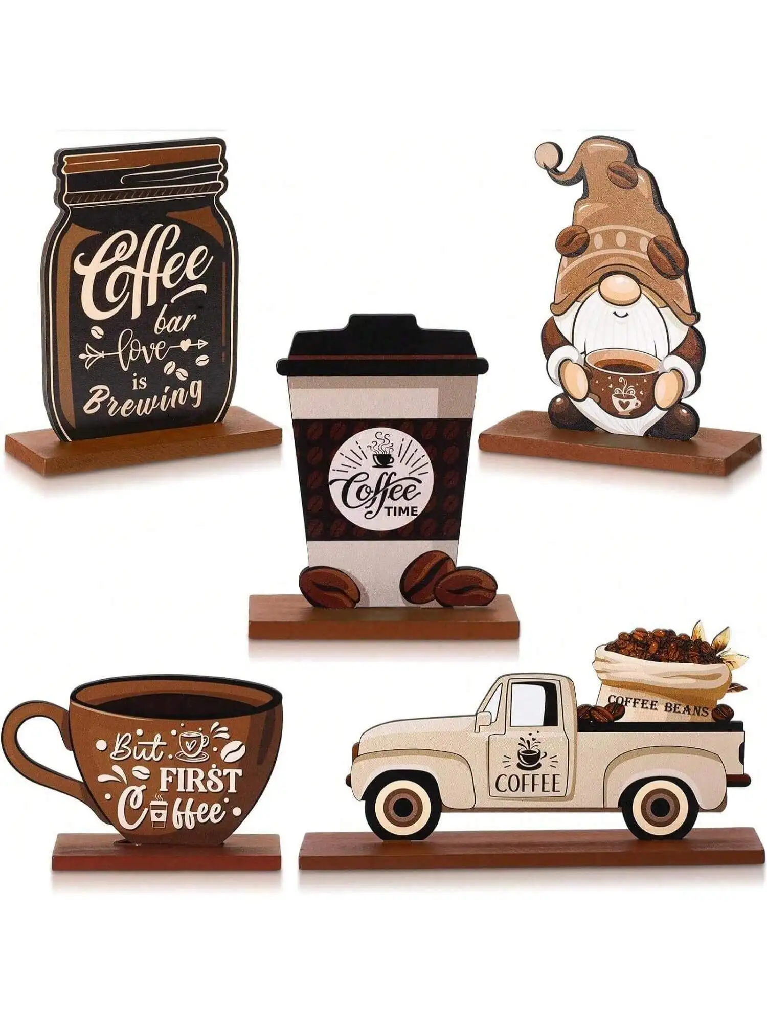 5 PC Decoration Dwarf old Man Set Coffee bar Tabletop decoration Coffee tabletop decoration Farmhouse coffee bar wooden logo