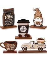 5 PC Decoration Dwarf old Man Set Coffee bar Tabletop decoration Coffee tabletop decoration Farmhouse coffee bar wooden logo