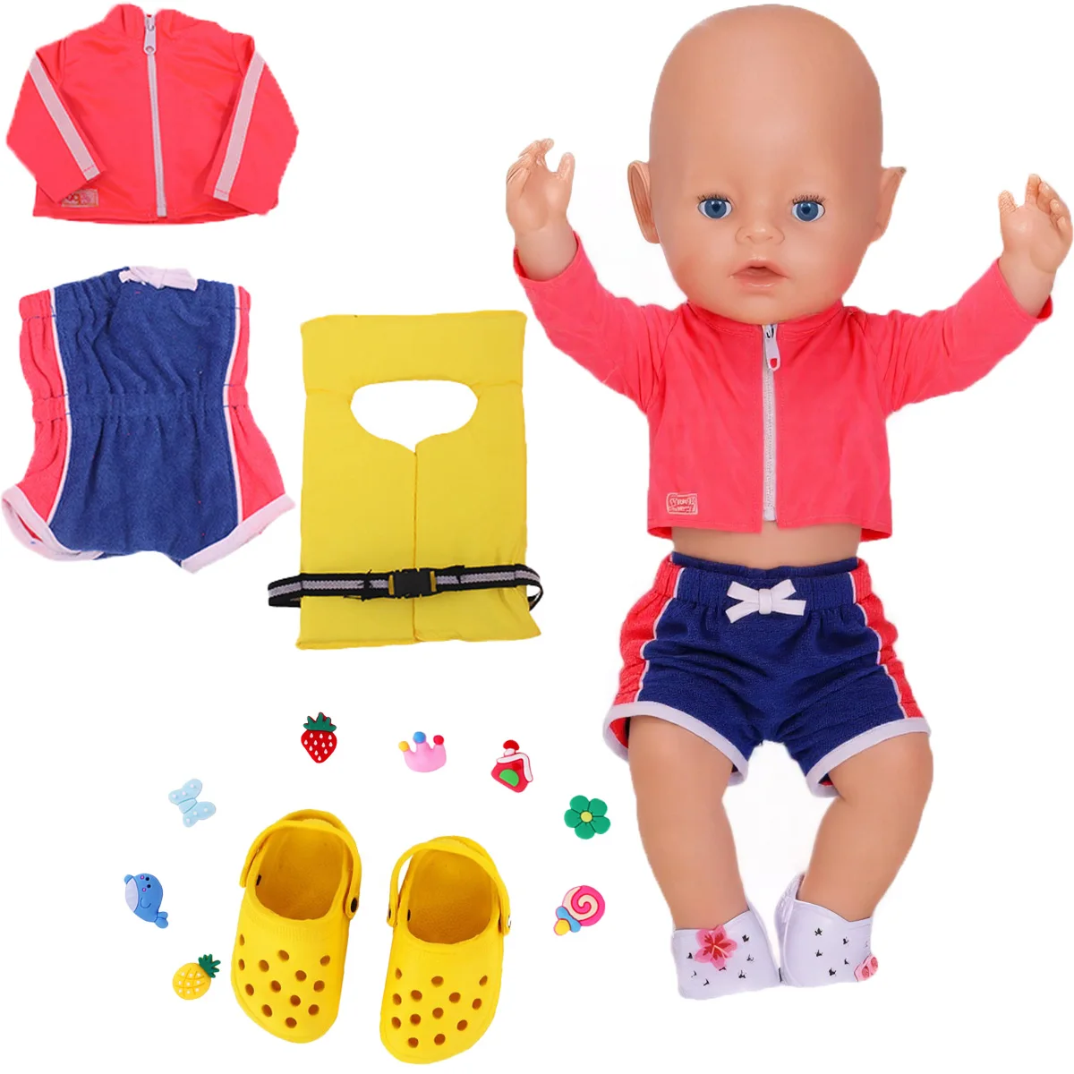 Head Flower Swimsuit Fish Scale Style For 43Cm Baby Items&18Inch American Doll Girl,Generation Born Baby Accessories For Clothes