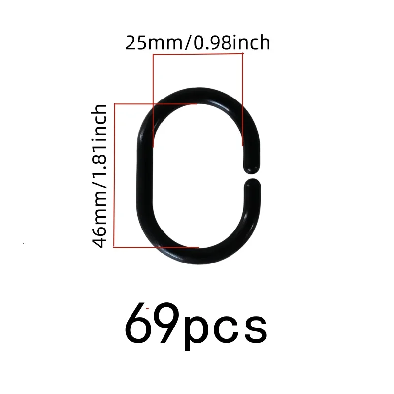 69 pcs Bathroom Drapery Rings, Home Toilet Partition, Durable Plastic Body, Black C-Type Design, Multipurpose