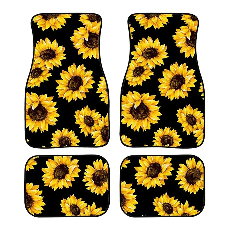 Sunflower Car Foot Mat4Pcs Universal All-Weather Heavy Non-Slip Rubber Carpet For Audi A3 8P Golf 5 Alfombrillas Coche