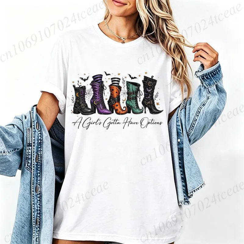A Girl's Gotta Have Options T-Shirts Retro Halloween Witch Tee Tshirts Spooky Season Clothing Vintage Halloween Shirt Clothes