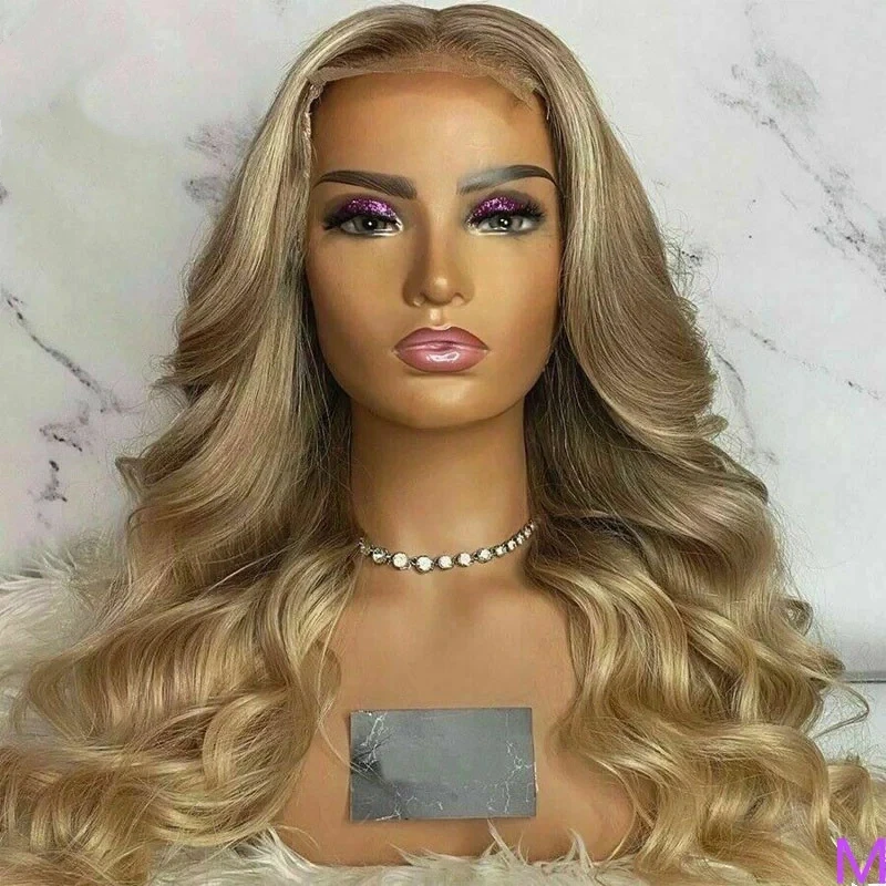 Highlight Ash Blonde Colored Body Wave Straight Hair style 13X4 Lace Front Wig Human Hair For Women Lace Closure Wig 22Inches