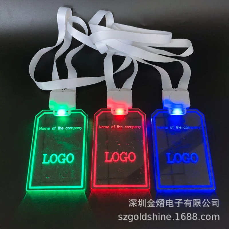 Customized. Luminous Lanyard Badge Work ID Lanyard 15 Colors LED Luminous Acrylic Engraved