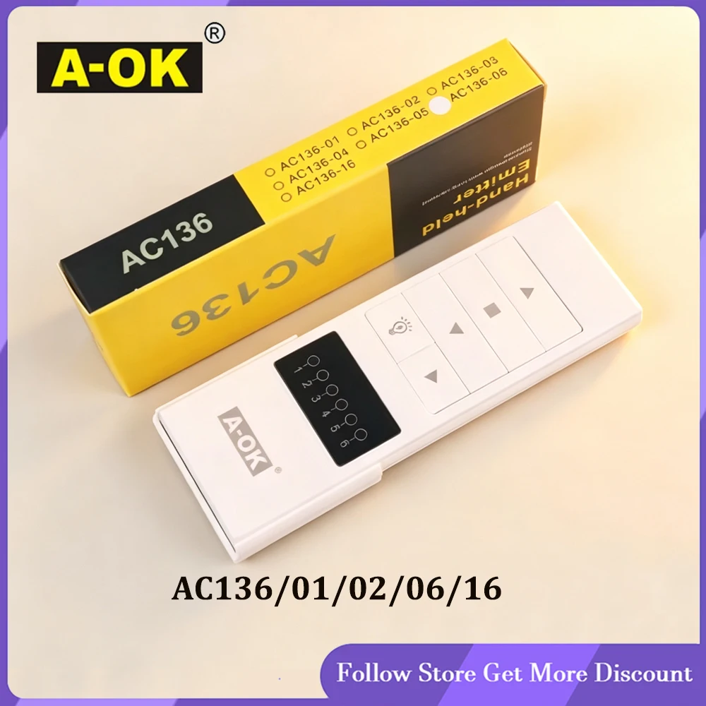 A-OK AC136 Series Handheld RF433 Wireless Transmitter Remote Compatible with A-OK RF433 Motor for AC136-1-2-6-16