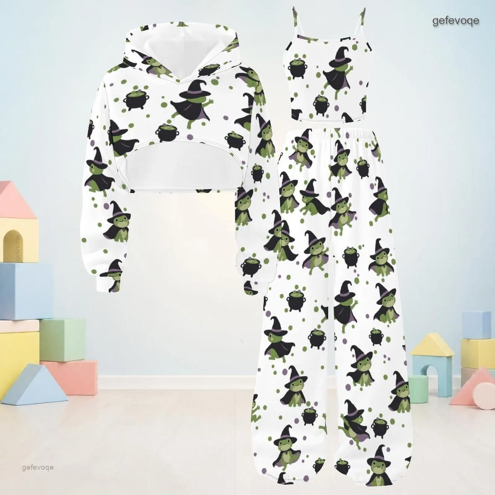 Autumn Graphic Print Girls 3 Piece Outfit Girls Hooded Cute Children Clothing Daily Wear