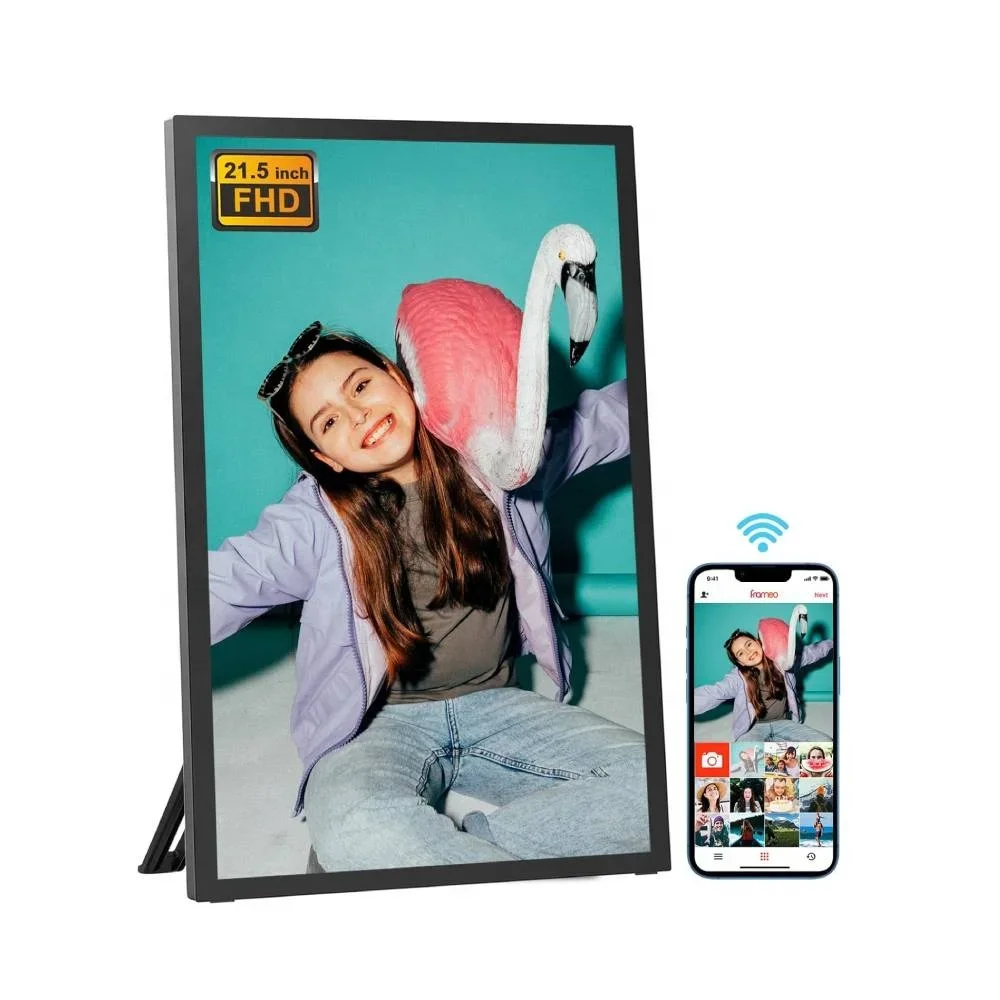 ホットセール 32GB FRAMEO デジタルフォトフレーム、21.5インチ大型WiFiデジタルフォトフレーム IPSスクリーン搭載、壁掛け簡単共有フォトフレーム