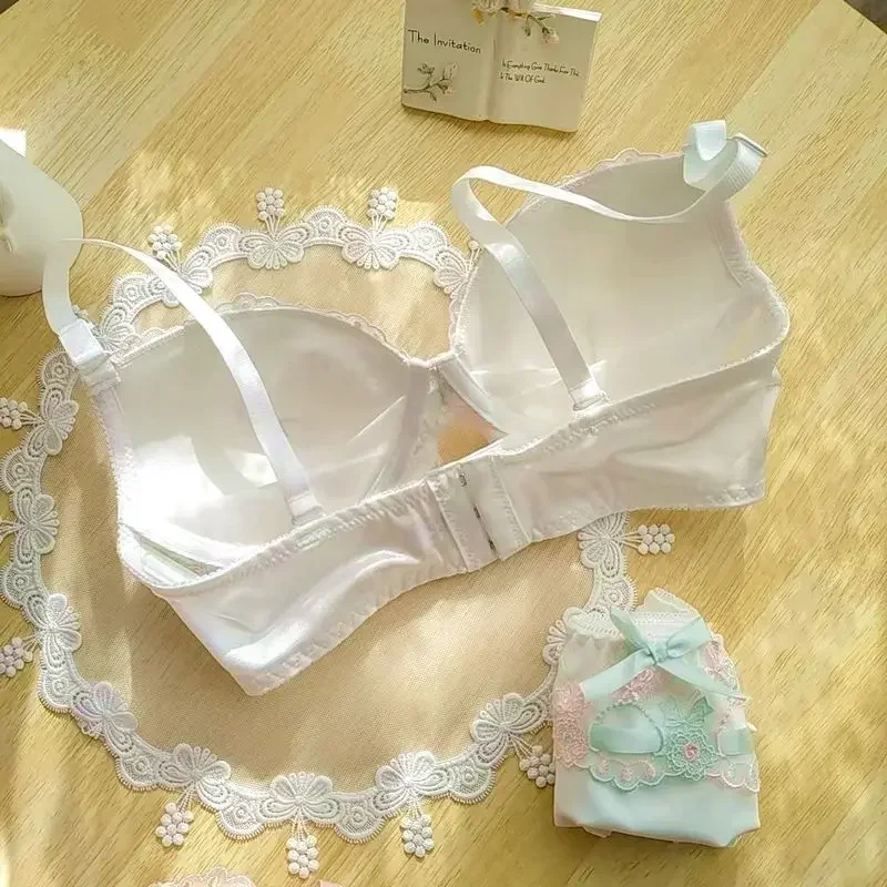 Japanese Embroidered Ribbon Underwear Cute Girlfriend Girls Gather Comfortable Bra Set