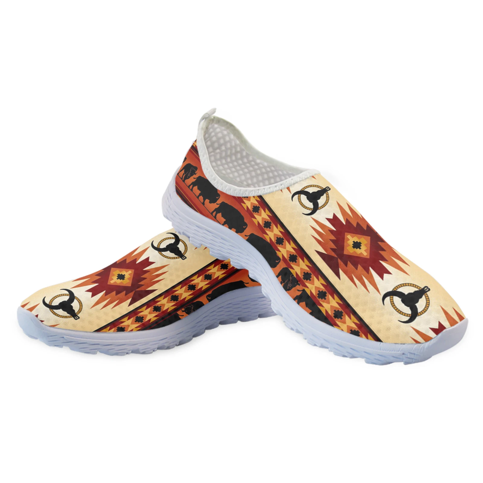 INSTANTARTS Comfortable Flat Loafers Tribal Ethnic Summer Slip On Shoes Aztec Animal Design Women\'s Home Mesh Shoes Zapatos