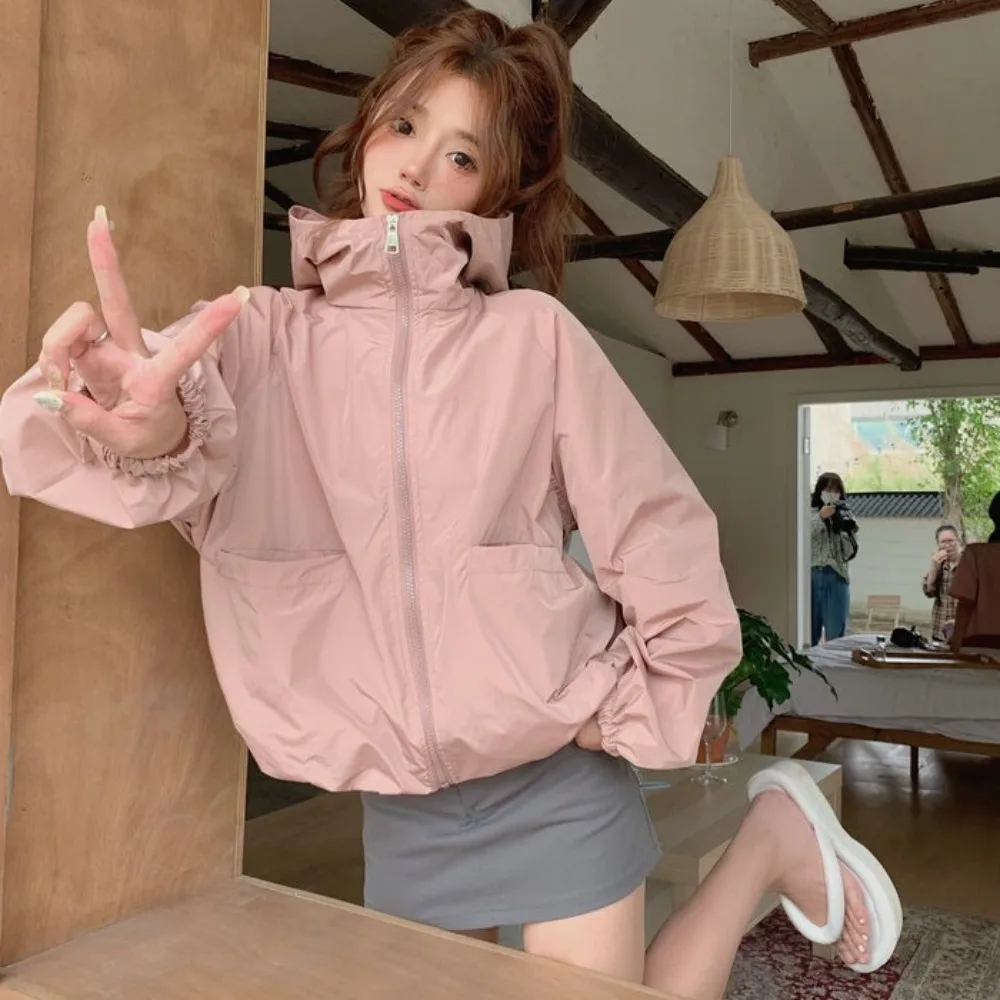 Fashion Loose Sunscreen Coat Women Solid Color Quick-Drying Sun-Protective Tops Out Wear Clothing Hooded Jacket Female