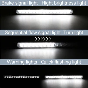 4PCS White 12-24V 15 LED Trailer Light Bar Brake Light with Sequential Flow Signal Turn Signal Lights for Truck Pickup Boat
