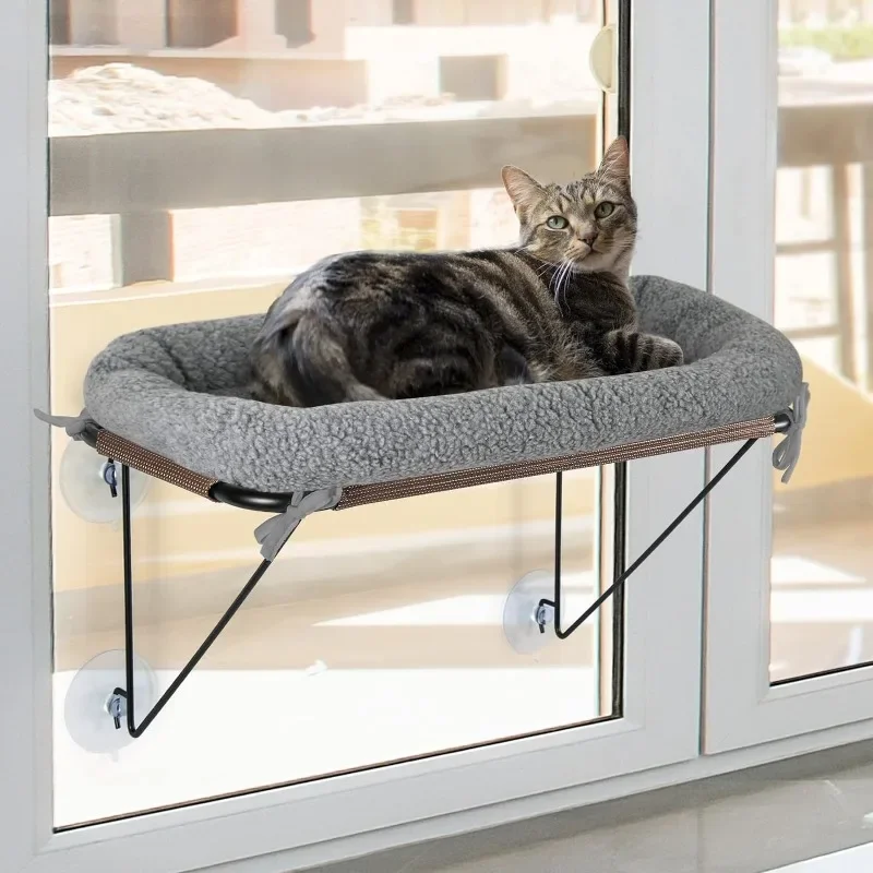 Cat Window Perch with Supported Under Metal, Cat Hammock with Spacious and Comfortable Pet Bed for Kittens & Large Cats