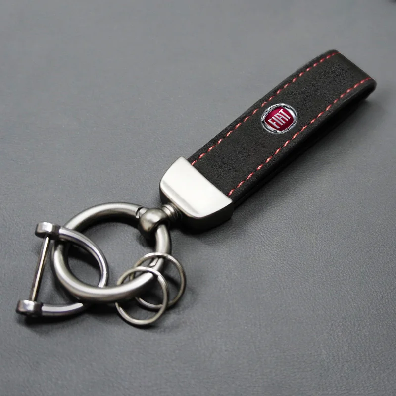 Leather Car Keychain 360 Degree Rotation Buckle Keyring Rings For FIAT Abarth Grande Punto Tipo Panda Ducato Freemont Doblo