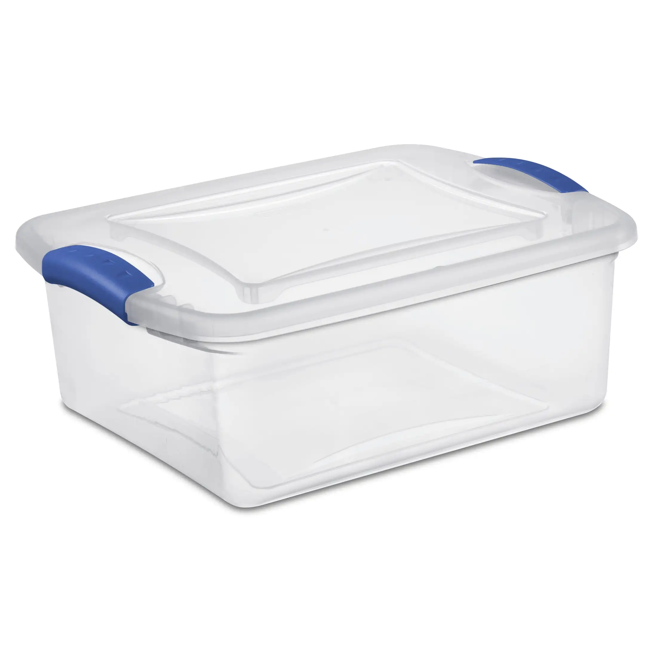 (3 pack) Sterilite 15 Qt. Clear Plastic Latch Box Blue Latches with Clear Lid Overall Assembled Size: 16 1/2