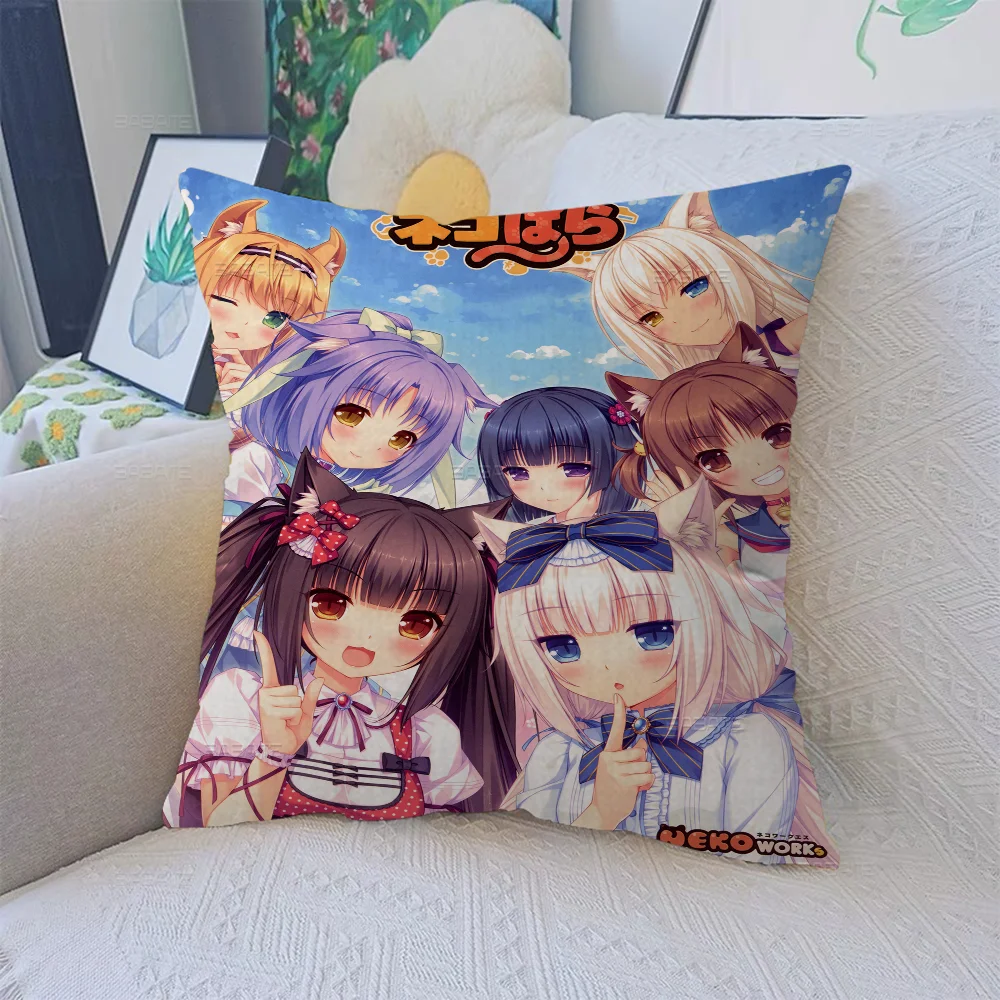 Nekopara Neko Anime Decorative Room Aesthetics Pillow Case Home Decor Bedroom Sofa Bed Couch Pillow Cover 45x45